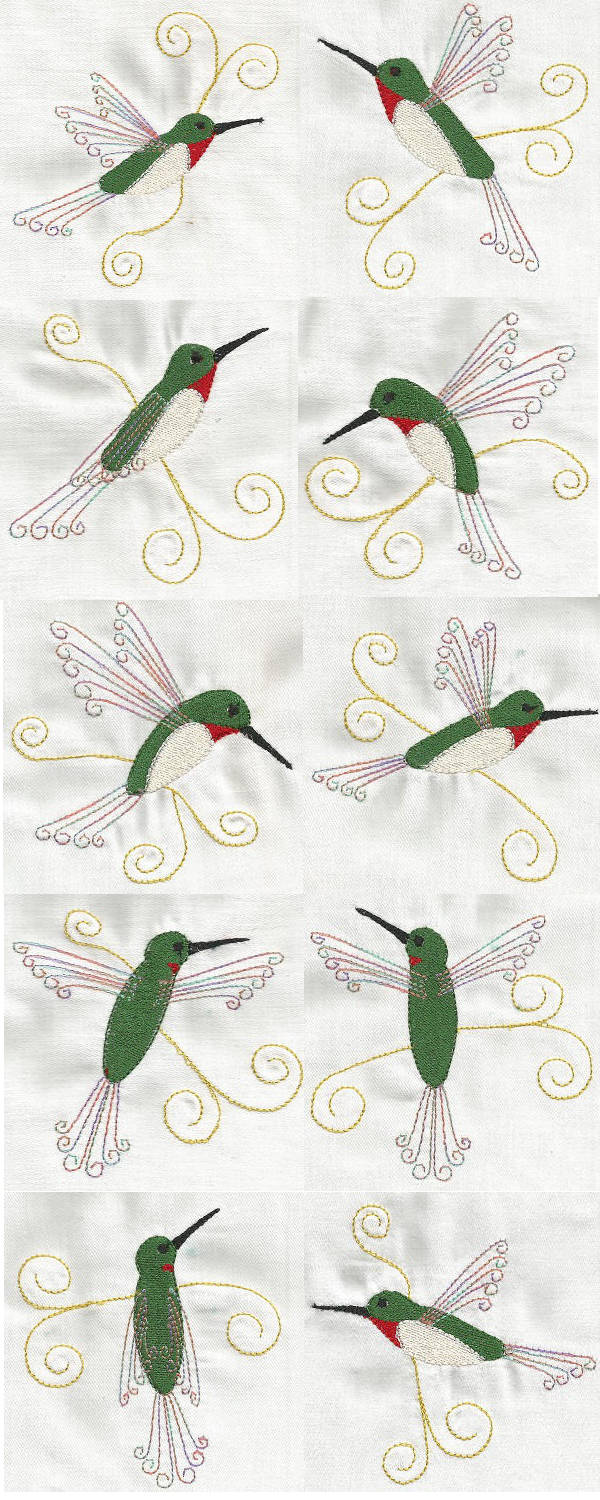 Ruby Throated Hummingbirds Embroidery Machine Design Details