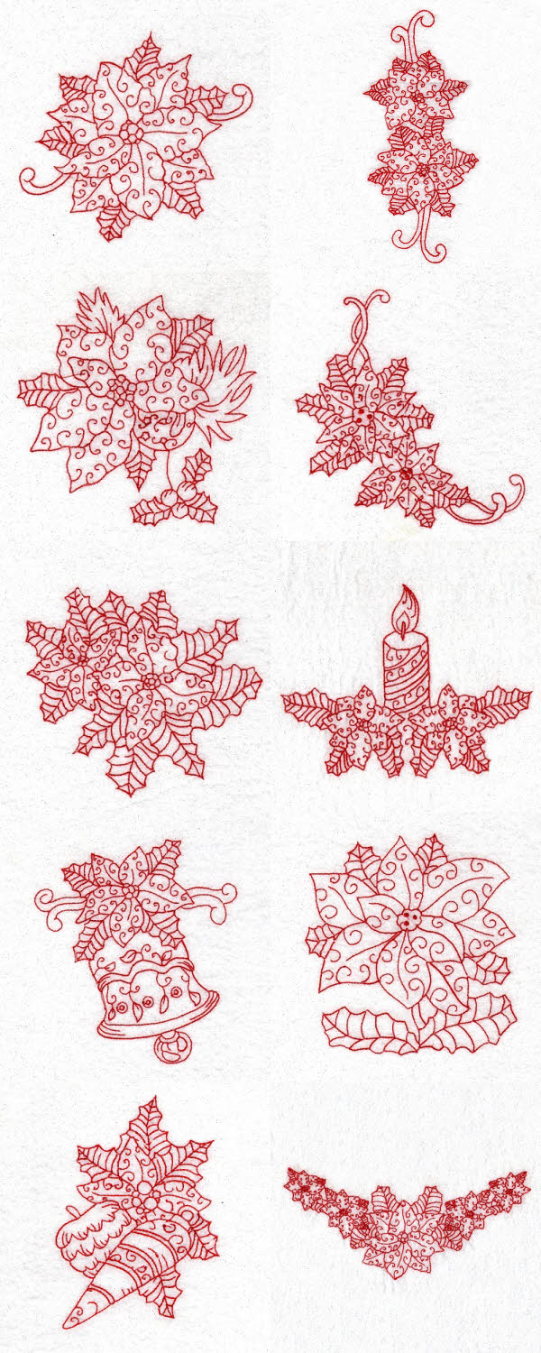 Redwork Poinsettias Embroidery Machine Design Details