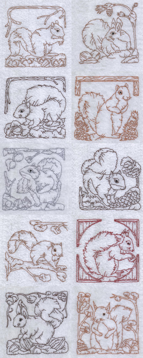 Redwork Squirrels Embroidery Machine Design Details