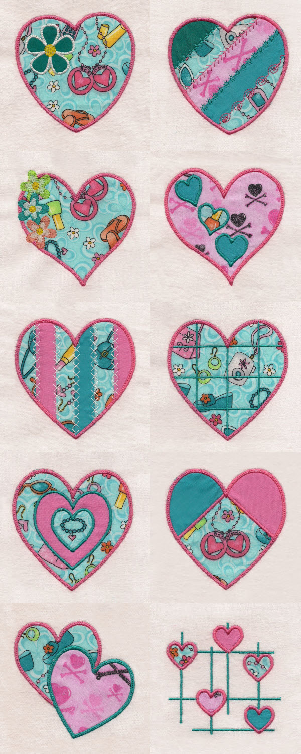 Spring Applique Hearts Embroidery Machine Design Details