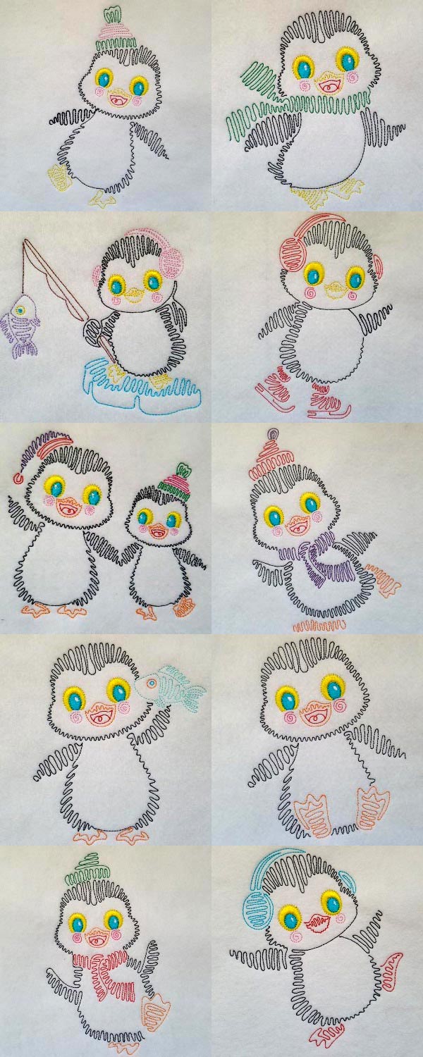 Swing Style Penguins Embroidery Machine Design Details