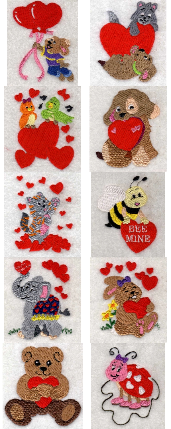 Valentine Critters Embroidery Machine Design Details