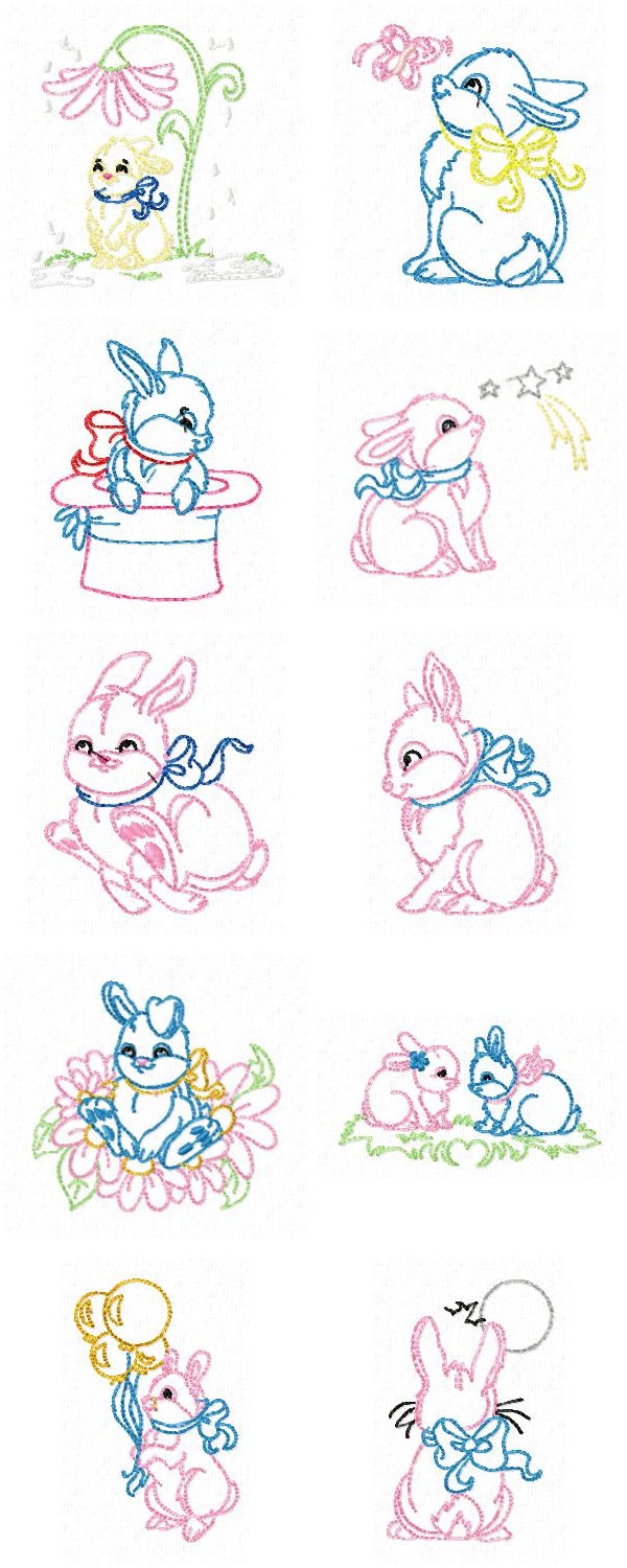 Vintage Bunnies Embroidery Machine Design Details