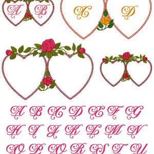 Double Hearts Monogram Embroidery Machine Design