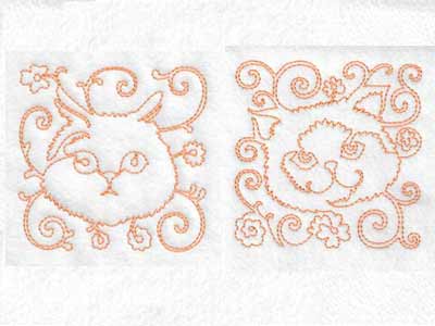 Continuous Line Cat Faces Embroidery Machine Design