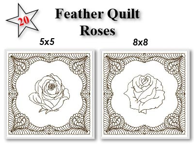 Feather Block Roses Embroidery Machine Design