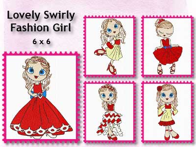 Lovely Swirly Fashion Girl Embroidery Machine Design