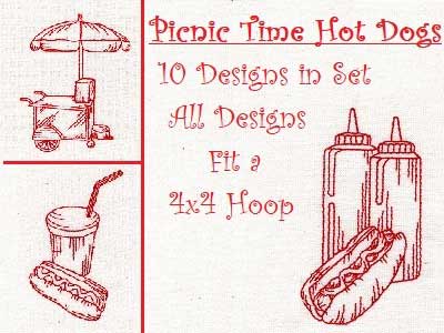 RW Picnic Hot Dogs Embroidery Machine Design