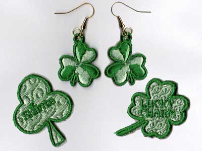 Shamrock Earrings With Matching Pins Embroidery Machine Design