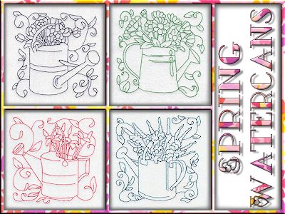 Spring Watercans Blocks Embroidery Machine Design