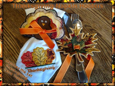 In The Hoop Free Standing Applique Thanksgiving Napkin Holders