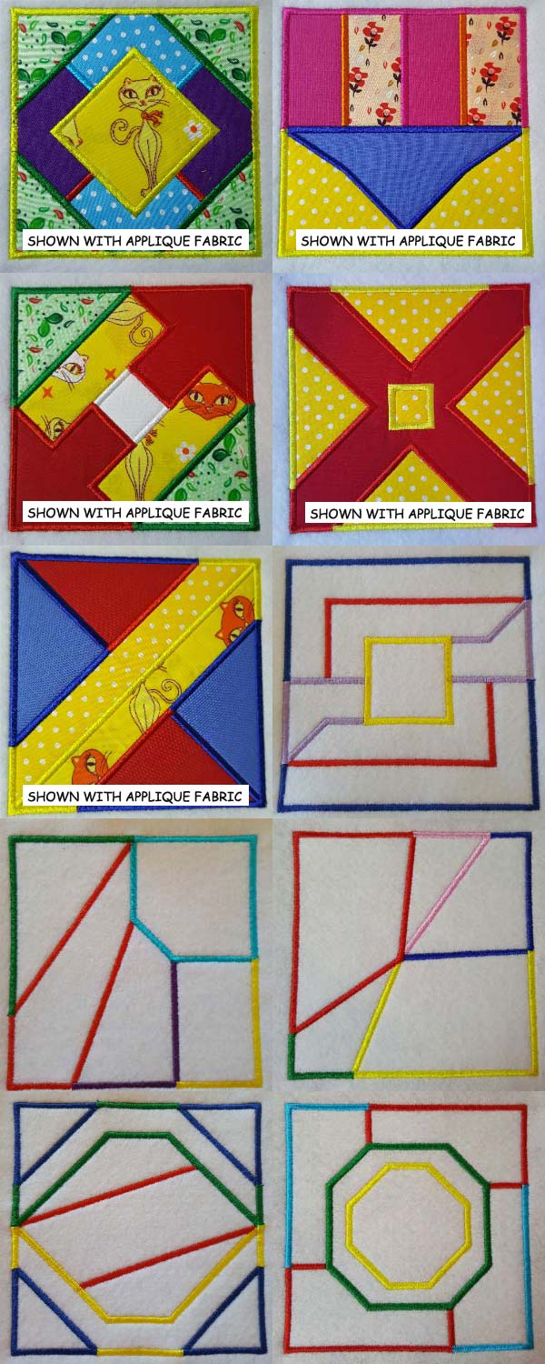 Geometric Applique Quilt Blocks Embroidery Machine Design Details