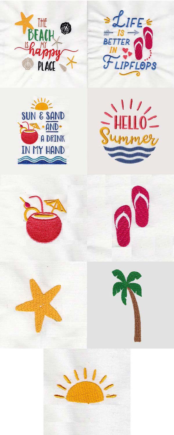 At The Beach Embroidery Machine Design Details