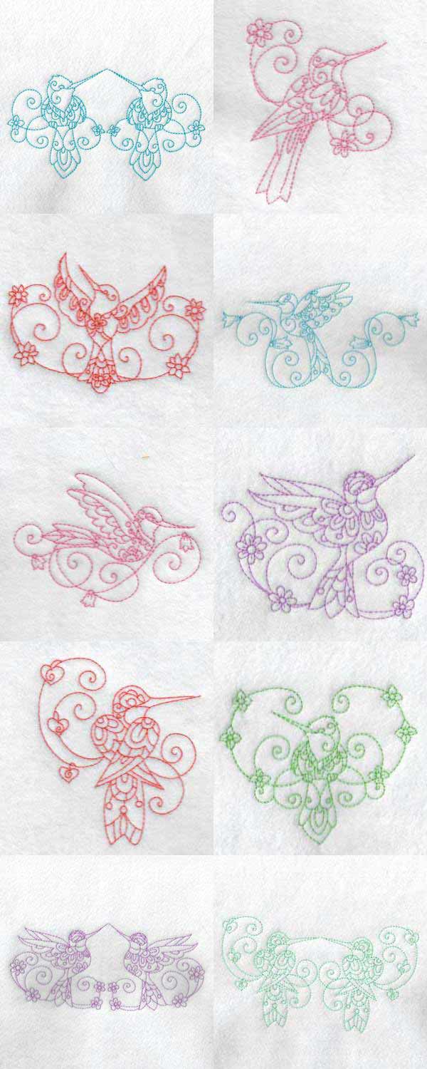 Beautiful Curly Hummingbirds Embroidery Machine Design Details