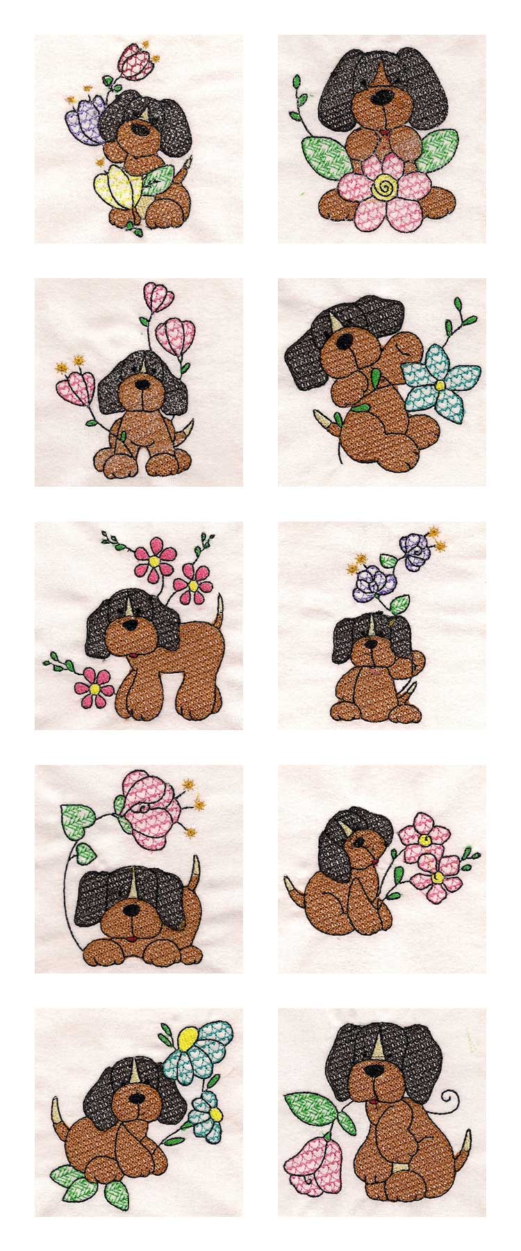 Beagles and Flowers Embroidery Machine Design Details