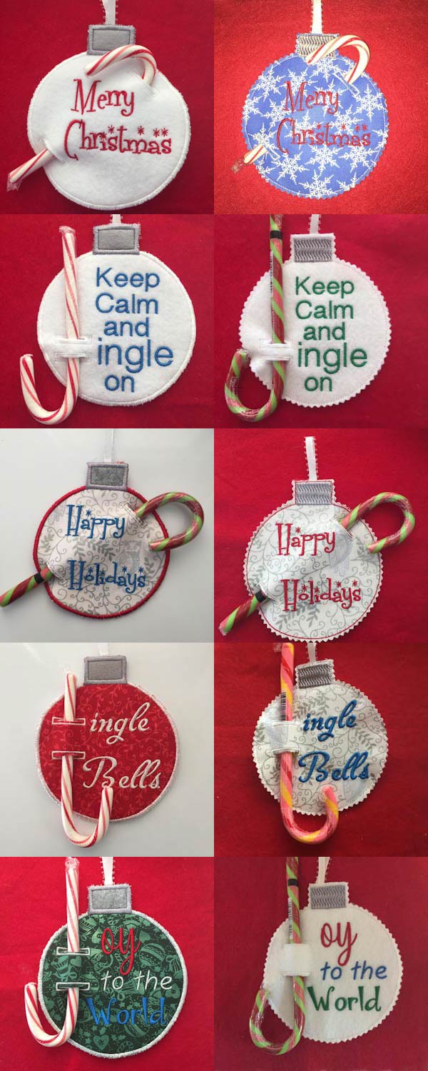 Candy Cane Ornaments 2 Embroidery Machine Design Details
