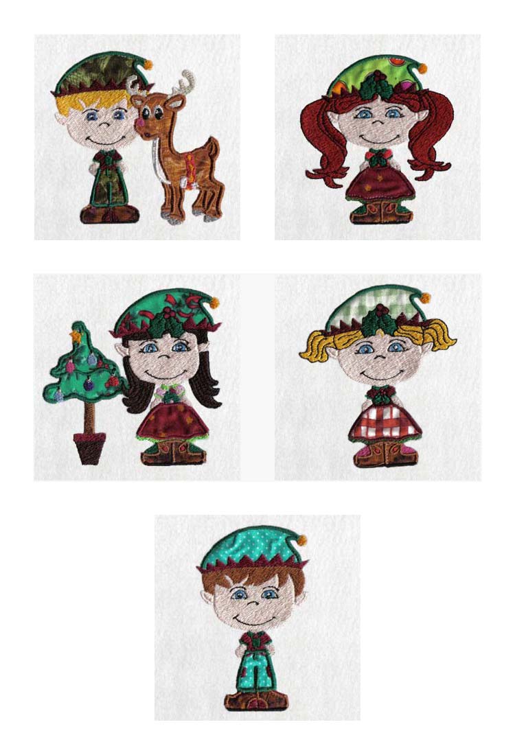 Cute Christmas Elves Embroidery Machine Design Details