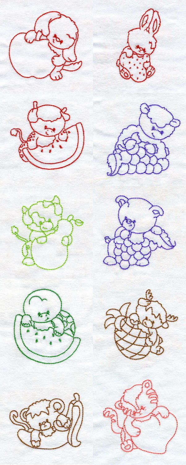 Critters With Fruit Embroidery Machine Design Details