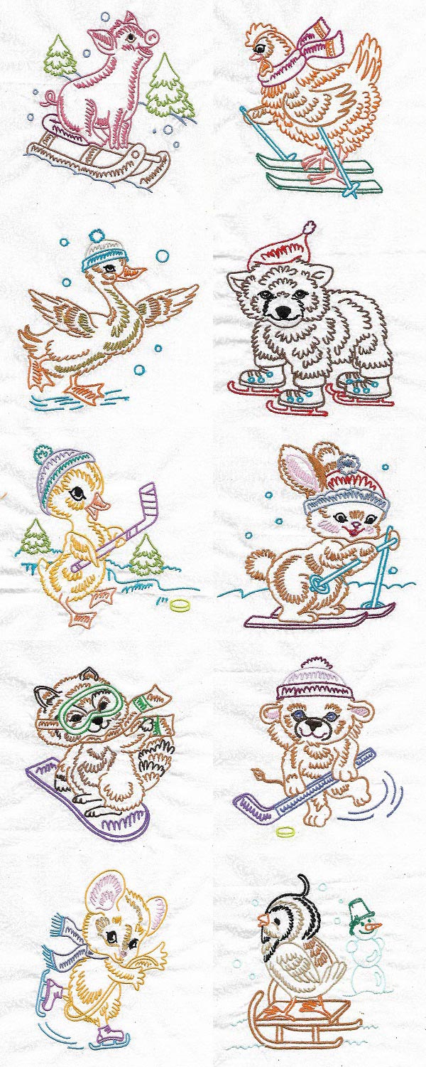 Cute Animals in Winter Embroidery Machine Design Details