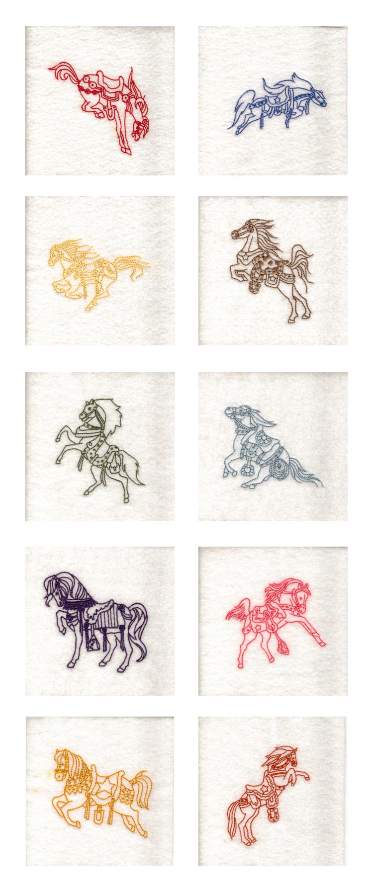Machine Embroidery Designs - Decorative Redwork Cowboy Horses Set