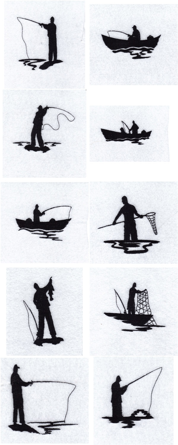 Machine Embroidery Designs - Fisherman Silhouettes Set