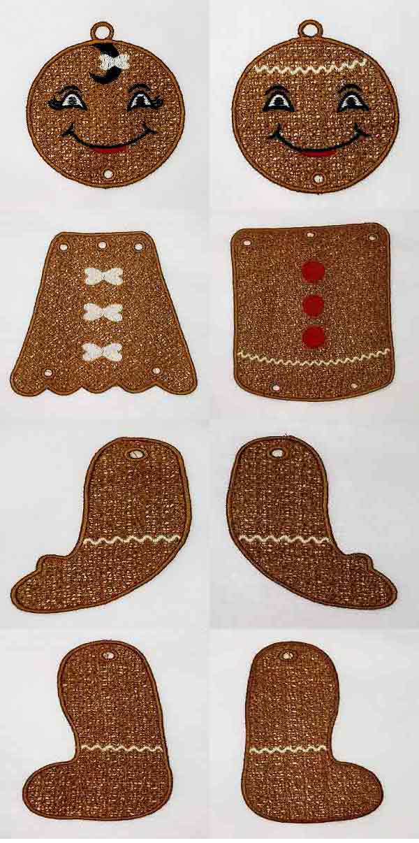 FSL Posable Gingerbread Danglers Embroidery Machine Design Details