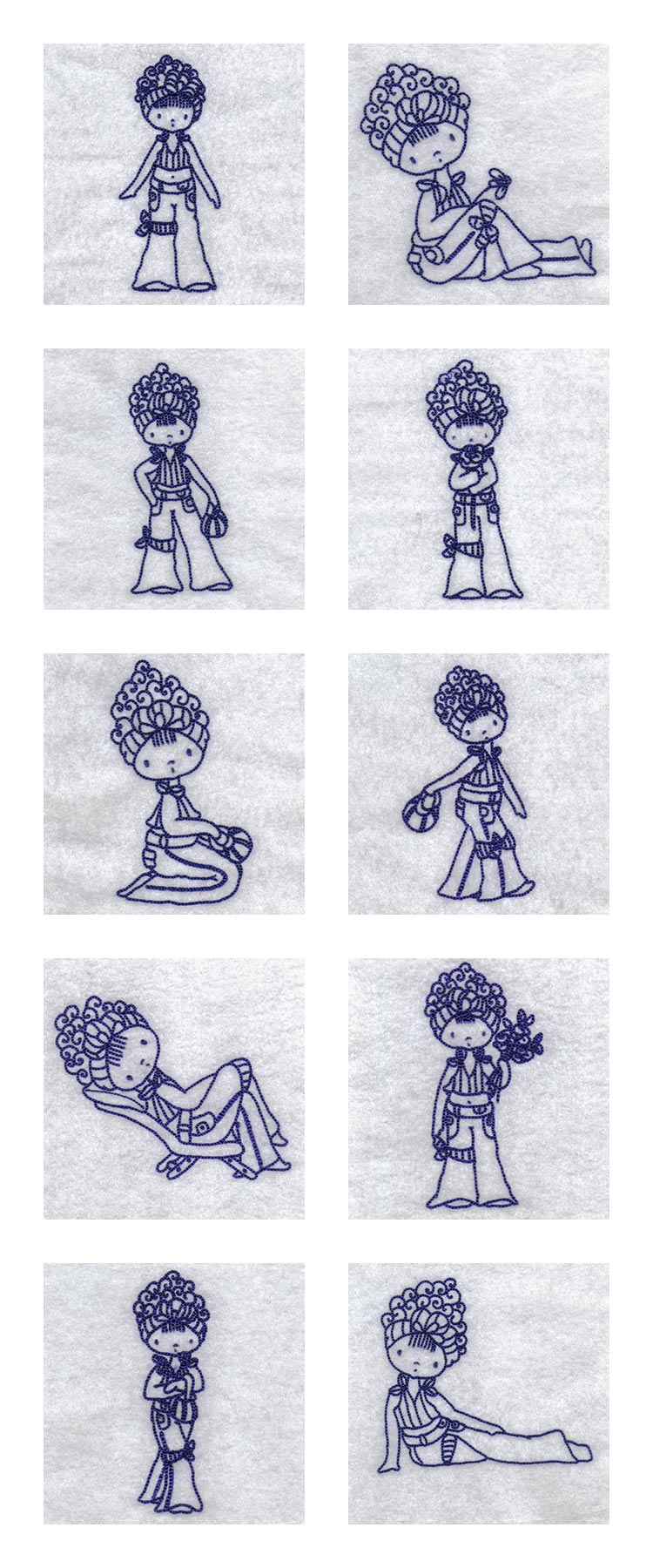 Line Art Fashion Girl Embroidery Machine Design Details