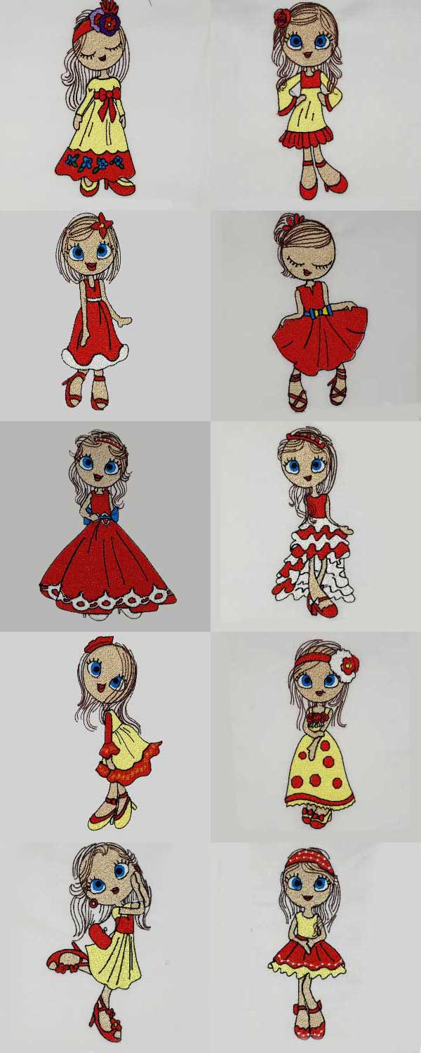 Lovely Swirly Fashion Girl Embroidery Machine Design Details