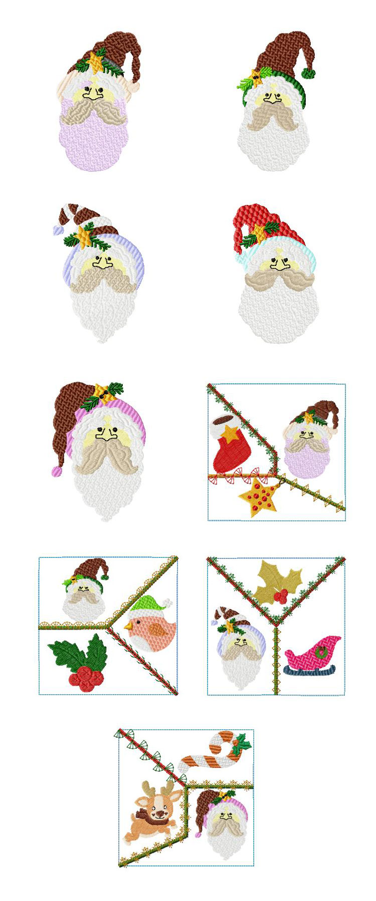 Santa Heads Embroidery Machine Design Details