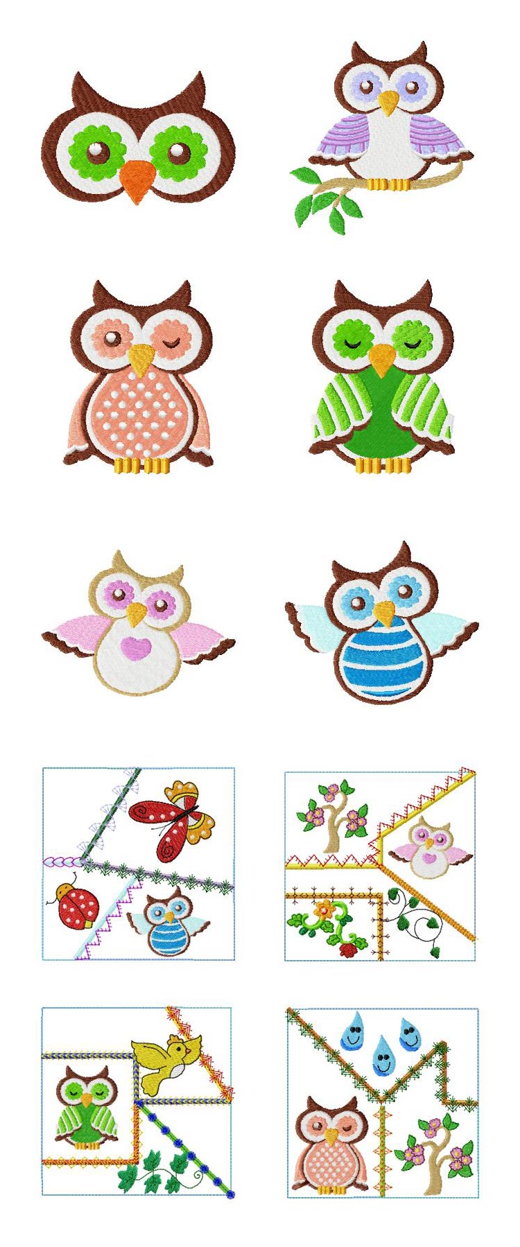 Spring Owls Embroidery Machine Design Details