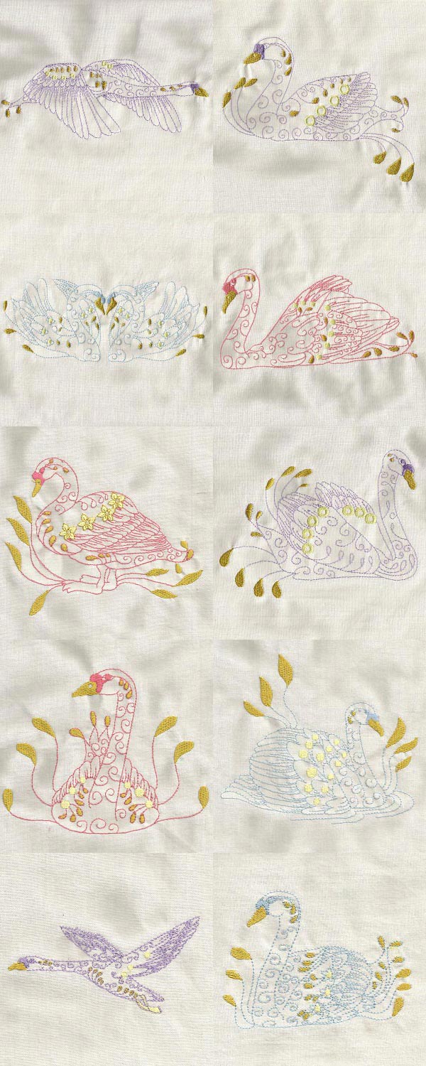 Swans Embroidery Machine Design Details