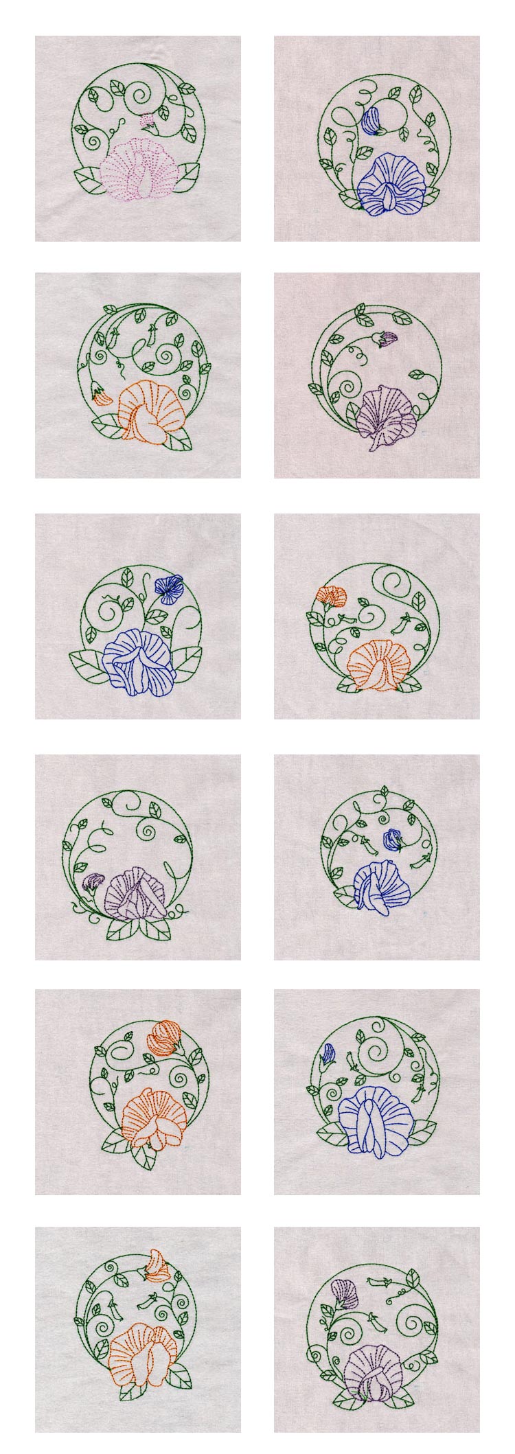 Sweet Pea Quilt Squares Embroidery Machine Design Details