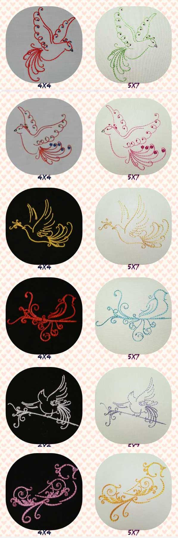 Swirly Doves Embroidery Machine Design Details