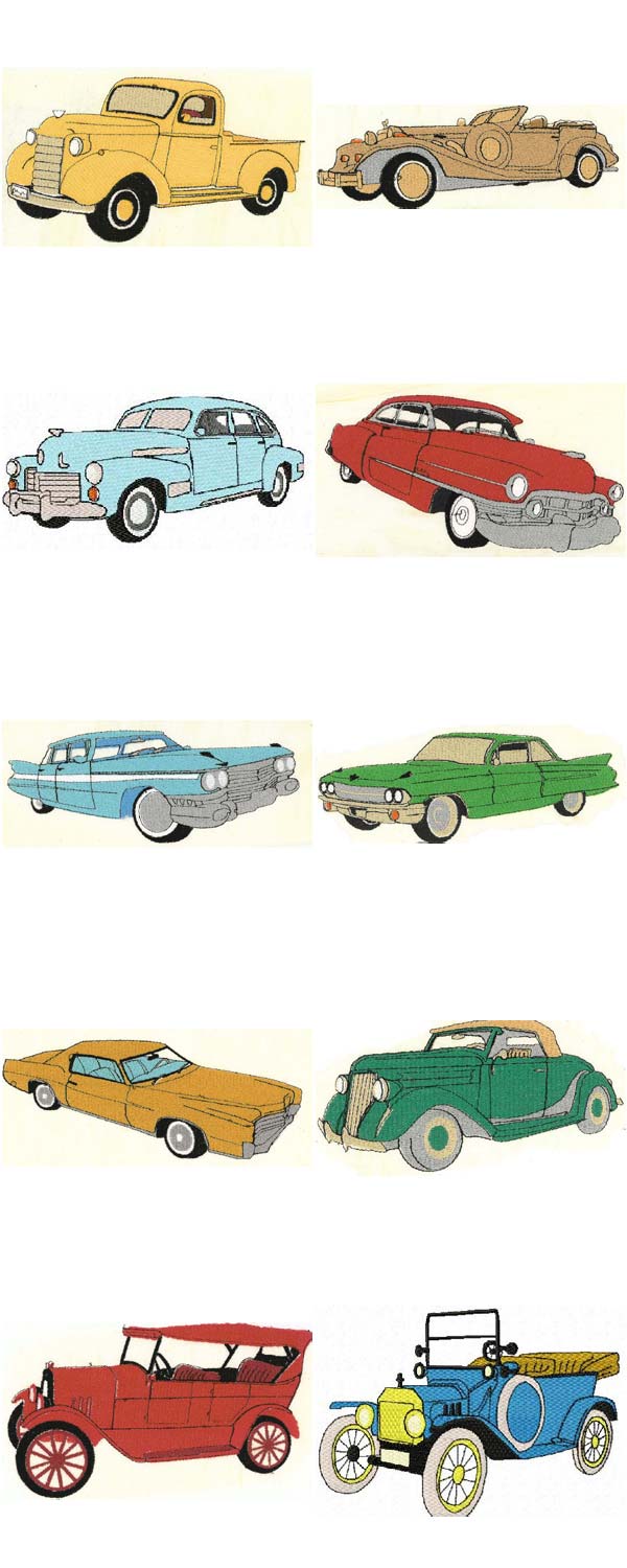 vintagecars machine embroidery contact sheet