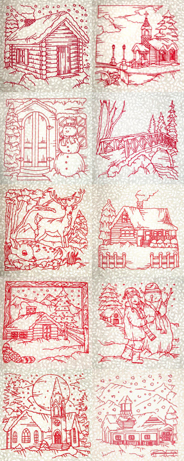 Winter Village Scenes Embroidery Machine Design Details